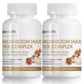Boyd Labs Mushroom Max 10X Complex Supplement, 60 Capsules, with Cordyceps, Reishi, Shiitake & Lion's Mane (2)
