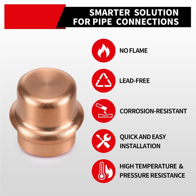 ROGVOC Copper Press Fittings End Cap - Plug, 10-Pcs 1/2