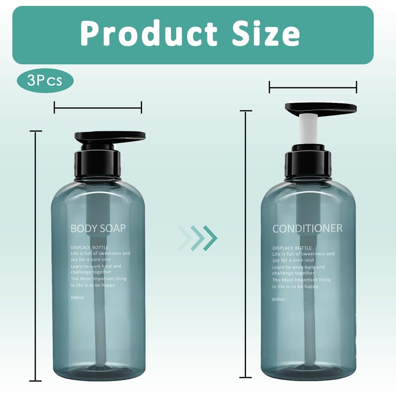 3Pcs Shampoo and Conditioner Dispenser, Shampoo Bottles, Refillable Shampoo and