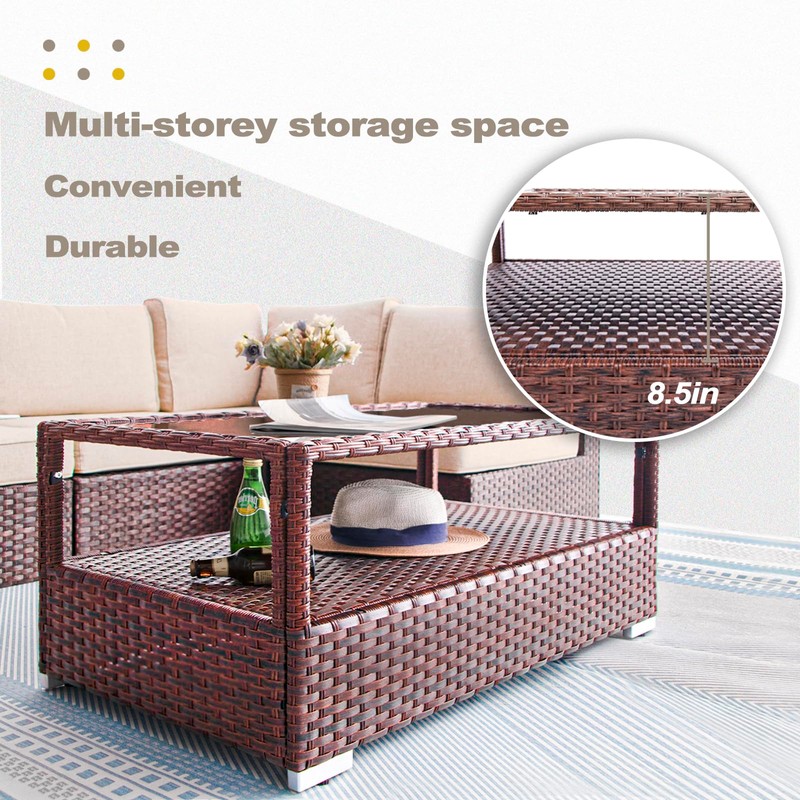 DIMAR GARDEN Outdoor Coffee Table Wicker Patio Rattan Side Table