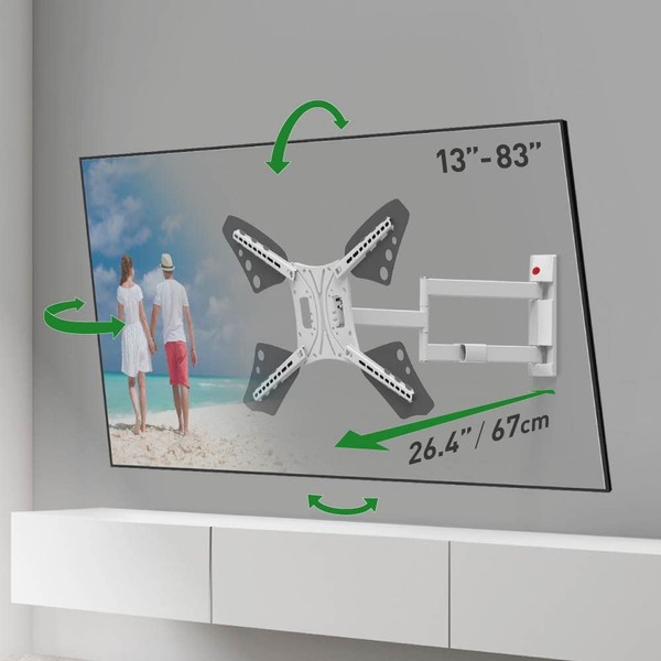 Barkan 26.4'' Long White TV Wall Mount, 13-83 inch Full