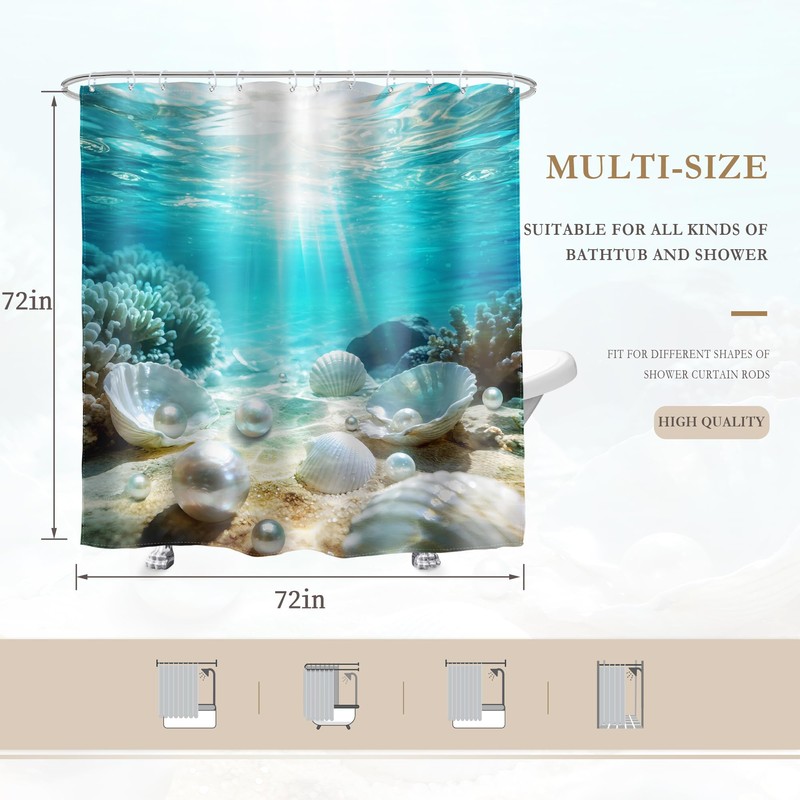 Undersea Shower Curtain Blue Ocean Under Sea Sand Bathroom Curtain