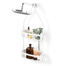 Umbra Flex Hanging Shower Caddy with 2 Shelves, Bathtub Shelf and Bathroom Organizer, White