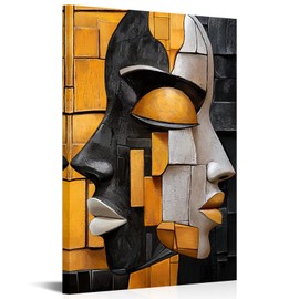 LyerArtork Modern Abstract Portrait Canvas Wall Art Black and White Yellow African Face Picture Prints Neutral Artwork Wall Decor for Living Room Bedroom Office 24x36 inch
