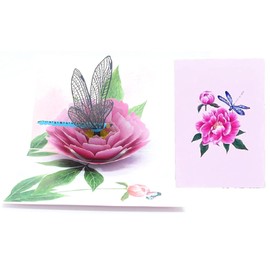 ETA 3D Flower Birthday Pop up Card, 3d Peony and Dragonfly Card for Girlfriend, Wife, Mum, Grandma, Teacher's Day, Mother Day, Anniversary, Thinking of You, Thank you, F08