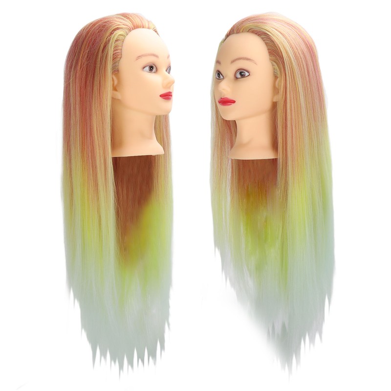 Hairdressing Mannequin Head Synthetic Braiding Hair Hairdresser Head Gradient Orange