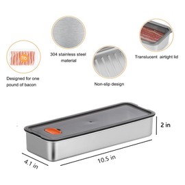 Verveia Deli Meat Container for Fridge,Food Storage Container,Bacon Container for Refrigerator,304 Stainless Steel Bacon Storage Container,Bacon Holder for Refrigerator,Bacon Keeper with Airtight Lid