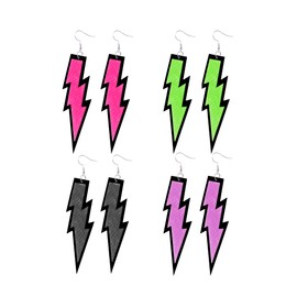 Long tiantian Neon Earrings Outfit for Women Lightning Bolt Earrings 80s Fancy Dress Costume Accessories Lace Headband Earrings Fishnet Gloves Necklace Bracelet for 80s Retro Party