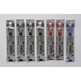 Pilot BRFS-10F-B4/R2/L1 Oil Ballpoint Pen Refill, Fine Point, 0.7mm, 4 Black, 2 Red, 1 Blue, 7 Pens in 3 Colors