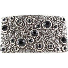 BELTINGER Belt Buckle Black Flowers 4.0 cm | Buckle Interchangeable Buckle Belt Buckle 40 mm Solid | Interchangeable Belt up to 4 cm, Silver with Black Stone