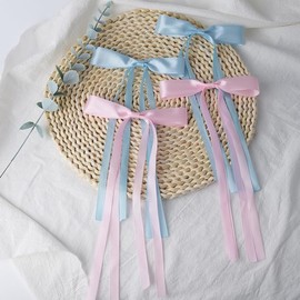 Bowknot Hair Clip for Women Girls Mini Tassel Ribbon Bow Hair Clips Hair Bows for Women Girls French Barrette Ribbon Hair Clip Satin Hair Bow for Girls Women Teens Hair Accessories Set 4pcs