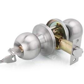Stainless Steel Security Entrance Lock Exterior Door Handle Bathroom Door Lock with Key Door Knobs for Interior Doors Bathroom Locking Latch Size 60/70 mm Cylindrical Modern Style Lock with 3 Keys