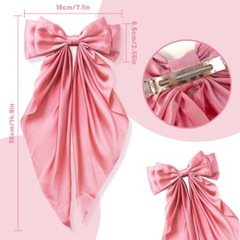 Mtuihfo 6 PCS Hair Bows, Long Silky Satin Big Bow Hair Clips, Solid Color French Barrettes Hair Bows for Women Lady Girls Hair Decoration Accessories