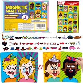 Magnetic Face Games, 55 PCS Giggle Face Magnetic Play Set-4 Basic Faces, Mix & Match Magnets, Endless Combinations Perfect Fun Travel Game for Kids
