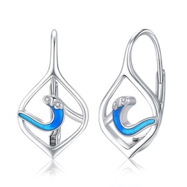 Wave Earrings 925 Sterling Silver Hypoallergenic Hawaiian Wave Ocean Leverback Earrings Sea Beach Jewelry Gifts