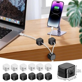 VZZNN 12 Pack Cable Holders Clips Magnetic Desk Cable Organizer Adjustable Cable Management Holder Self Adhesive Cord Holder for Desk Nightstand HDMI USB Audio Cable (White, Black)