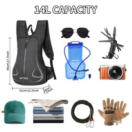 ONT Outdoor Unisex 14L Ultralight Bicycle Travel Hiking Sports Backpack Waterproof Travel Backpack for Running Skiing Camping Trekking Mountaineering Cycling Shoulder Bags, black