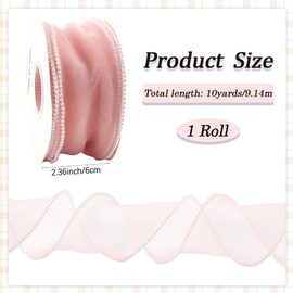 CABODYALS 9.14M 60mm Pink Organza Pearl Edge Ribbon Sheer Transparent Pearls Beaded Ribbons Chiffon Mesh Beads Trim with Spool for Sewing Making Bows Crafts Gift Wrapping Bouquet Wreath DIY Home Decor