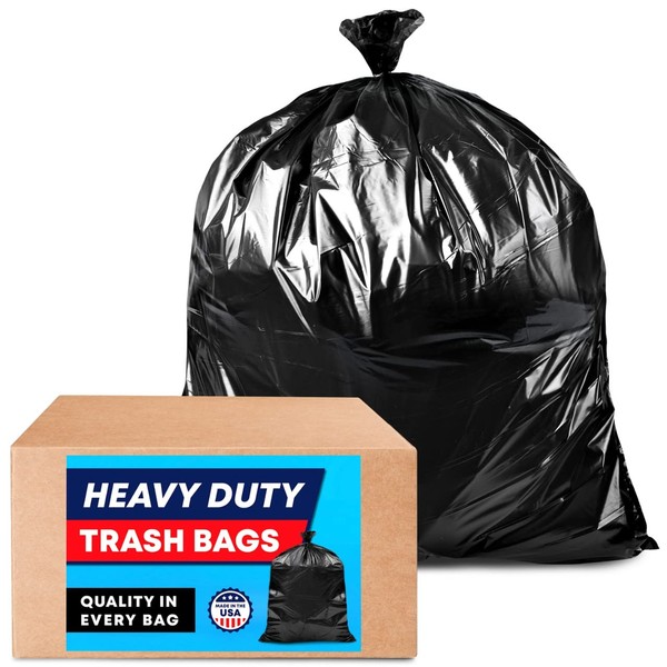 55-60 Gallon Contractor Trash Bags, Heavy Duty 3 Mil Contractor Garbage Bags (50 Bags w/Ties) Contractor Trash Bags 55-60 Gallon Heavy Duty - Lawn and Leaf Bags - Extra Large Trash Bags