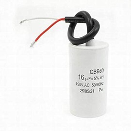 Cbb60 Condensador de motor con cable de 16Uf 450Vac Frecuencia 50/60Hz Condensador blanco