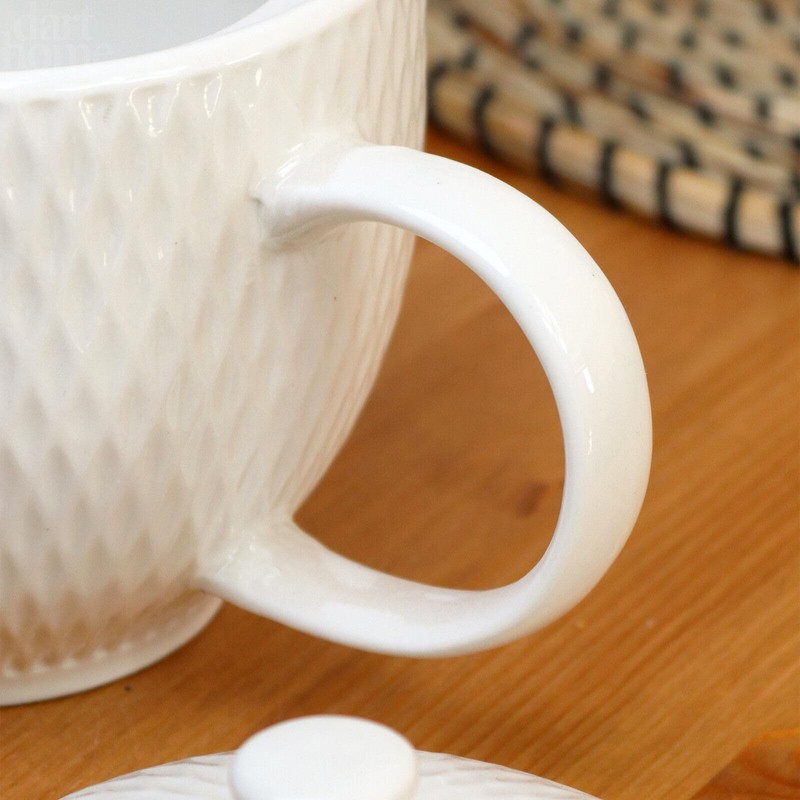White Jewel Teapot 1 Litre Ceramic Geometric Diamond Glossy Coffee