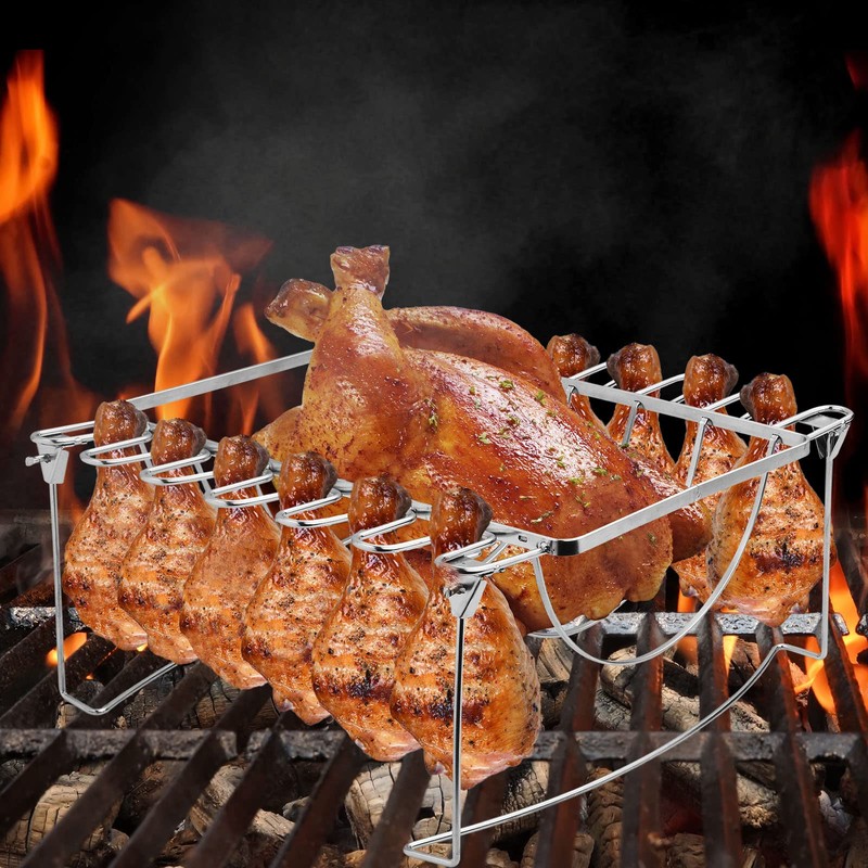 3-in-1 Rib Rack for Smoking & Chicken Leg Rack for