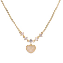 Sonateomber Gold Small Shell Heart Pendant Necklaces for Women Prom Wedding Jewelry Gifts
