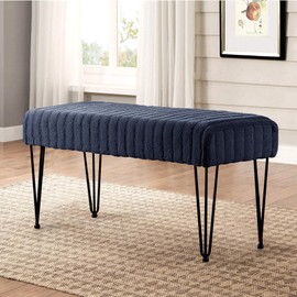 Home Soft Things Super Mink Faux Fur Dark Blue Ottoman Bench, 46" x 16" x 22" H, Parisain Night, Living Room Foot Rest Stool Entryway Makeup Bench End of Bed Bedroom Home Decor Chair for Sitting