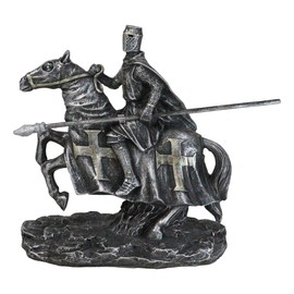Ebros Gift Medieval Tournament Suit of Armor Crusader Knight with Javelin Spear Riding On Heavy Cavalry Horse Statue 6" Tall Renaissance Knighthood Horses Knights of The Cross Decor
