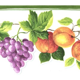 CONCORD WALLCOVERINGS ™ Wallpaper Border Garden Pattern Fruits Leaves for Dining Area Farm Store, One Side Die-Cut, Multicolored, 5.5 Inches by 15 Feet KT77917DC