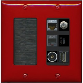 RiteAV Cat7 Coax HDMI Phone Toslink USB-C Wall Plate - Brush [Red/Black]