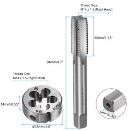 TOP-VIGOR 3pcs Metric Hand Tap and Die Set, M14 x 1.5 Taper/Plug Thread Taps & Round Die, Hand Threading Tapping Tool Kit for DIY, Repair, Cutting External and Internal Thread