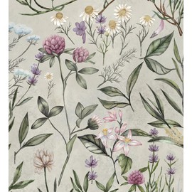 GloryTik Floral Peel and Stick Wallpaper Light Grey Wallpaper Vintage Floral Contact Paper Botanical Decorative Self Adhesive Removable Wallpaper for Bedroom Living Room Vinyl Rolls 17.3"x78.7"