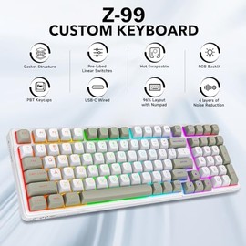 HUO JI Z-99 Wired Mechanical Keyboard, Creamy Sound, Hot Swappable Pre-lubed Linear Switches, Gasket Structure with Sound Dampening Foam, RGB Backlit,
