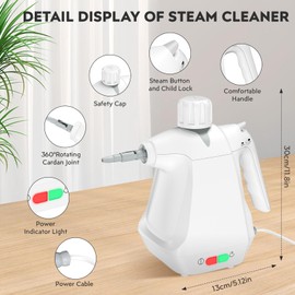 Handheld Steam Cleaner, Multi-Surface Steamer with 9 Accessories, Portable Pressurized Steamer for Home Use, Bathroom, Mini Steam Cleaners for Upholstery Furniture Sofa Couch Floor (white A)