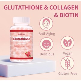 Glutathione Gummies – 400mg Glutathione, 2500mcg Biotin & 120mg Hyaluronic Acid, Grapefruit Flavor, 60 Count, Skin & Beauty Support