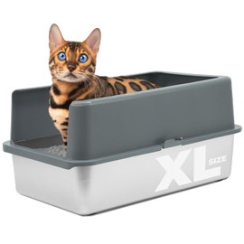 iPrimio XL Stainless Steel Litter Box with Lid - High-Sided Metal Litter Box with Enclosure for Big Cats - Easy to Clean, Rust-Resistant, and Durable - Never Absorbs Odors - 23.5 x 15.5 x 6 in