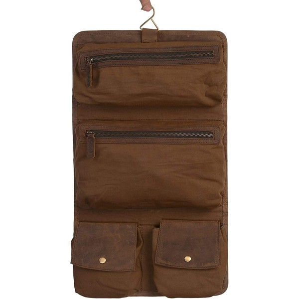 KomalC Premium Buffalo Leather Hanging Toiletry Bag Travel Dopp Kit … (Distressed Tan)