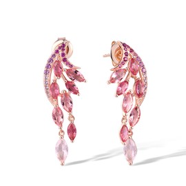 Santuzza 925 Sterling Silver Pink Ombre Angel Wing Earrings Pink Glass Pink Sapphire Stud Earrings for Women