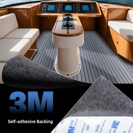 Fullfire EVA Foam Boat Flooring Sheet – Faux Teak Marine Decking with Adhesive Backing, Non-Slip Waterproof Boat Deck Pad for Yacht, RV, Jet Ski, Kayak – Easy to Install & Cut (Grey, 94" x 16")