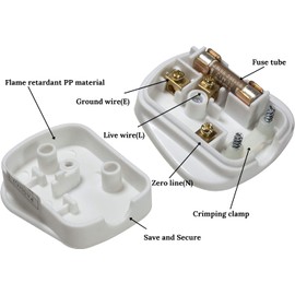 4 Pack 13 Amp Fused UK Mains Plugs, 3 Pin 250V Plug, Safety Pin, Heavy Duty Electric Plugs, White