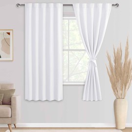 DWCN Pure White Window Curtains 63 Inch Length - Short Back Tab/Rod Pocket Tieble Thermal Insulated Light Blocking Window Treatment Panels for Small Window/Dining Room, 42 x 63 Inch, Set of 2, White