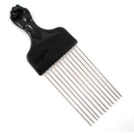 Afro Pick w/Black Fist - Metal African American Hair Comb Straight