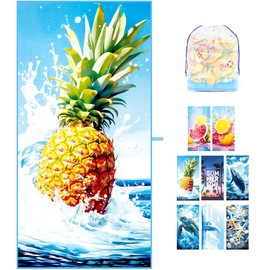 ZIOSINM Microfiber Beach Towels for Adults, 180 * 90cm Quick Dry Sand Free Oversized Extra Large Beach Towel for Beach, Swimming, Travel, Yoga, Gym, Camping, Vacation Gift (Pineapple)
