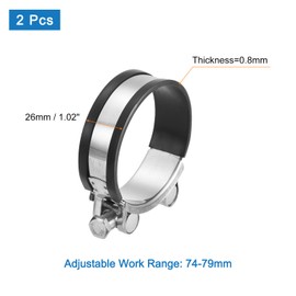 sourcing map T-Bolt Hose Clamp, 2Pcs 74-79mm Adjustable Stainless Steel Rubber Cushioned Intake Intercooler Pipe Clamps Hose Clip for Industrial