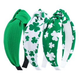 ONENINEDREAM Knotted Headband: Green Shamrock Clover Wide Hair Band for Women's St. Patrick's Day Headwear and Accessories