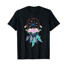 Watercolor Dream Catcher Boho Floral Native Indian Feathers T-Shirt