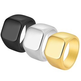 ZXSPGSS 3Pcs Mens Rings Stainless Steel Square Signet Rings for Men (11#)