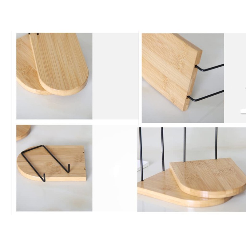 2 Pcs Natural Bamboo Bookend Large Capacity Office Book Ends