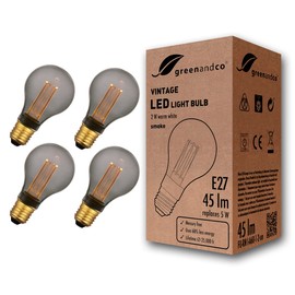 greenandco 4X Vintage Design LED Bulb for Mood Lighting | E27 A60 | Smoke | 2W 45lm | 1800K Extra Warm White | 320° | 230V | Flicker-Free | Non-dimmable | Edison Bulb